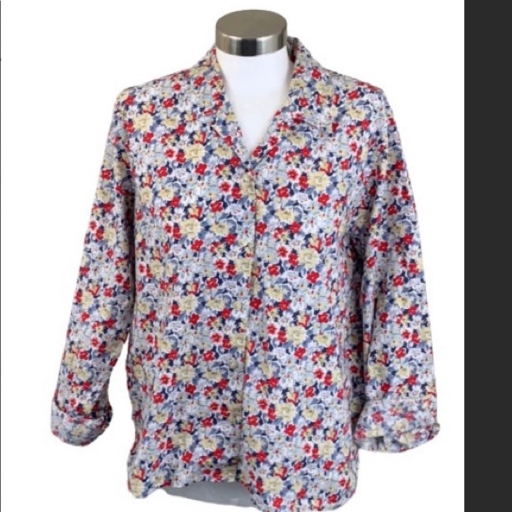 3/$25  LIZ CLAIBORNE Button Down Multi-colored Floral Top Blouse Size Large